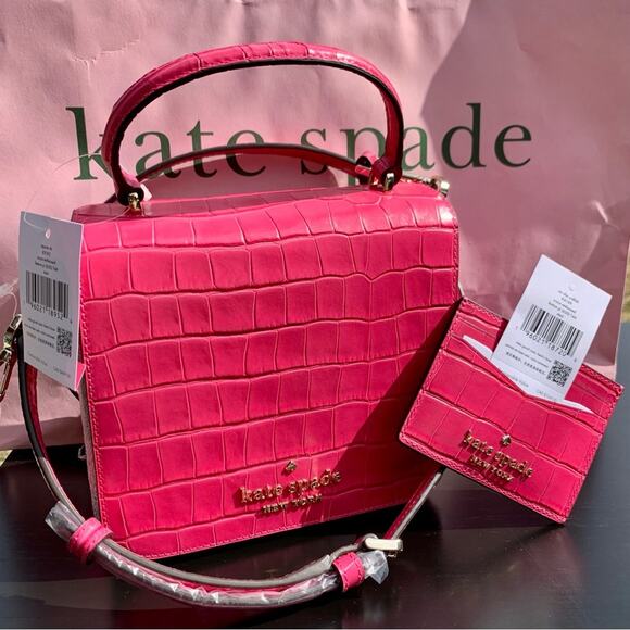 Kate Spade Pink Staci Square Crossbody Bag and Card Holder Bundle Set - Picture 1 of 15